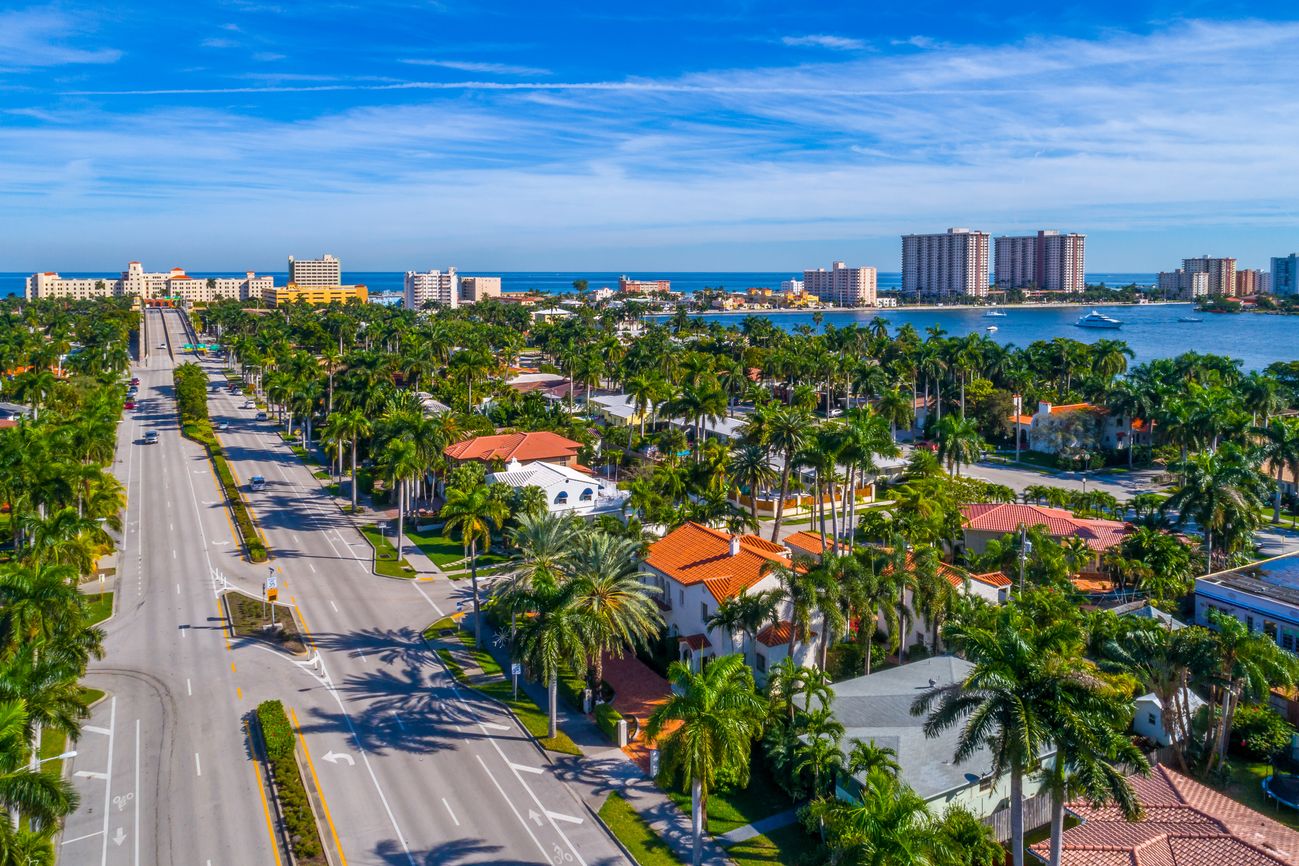 Aerial shot of costal town