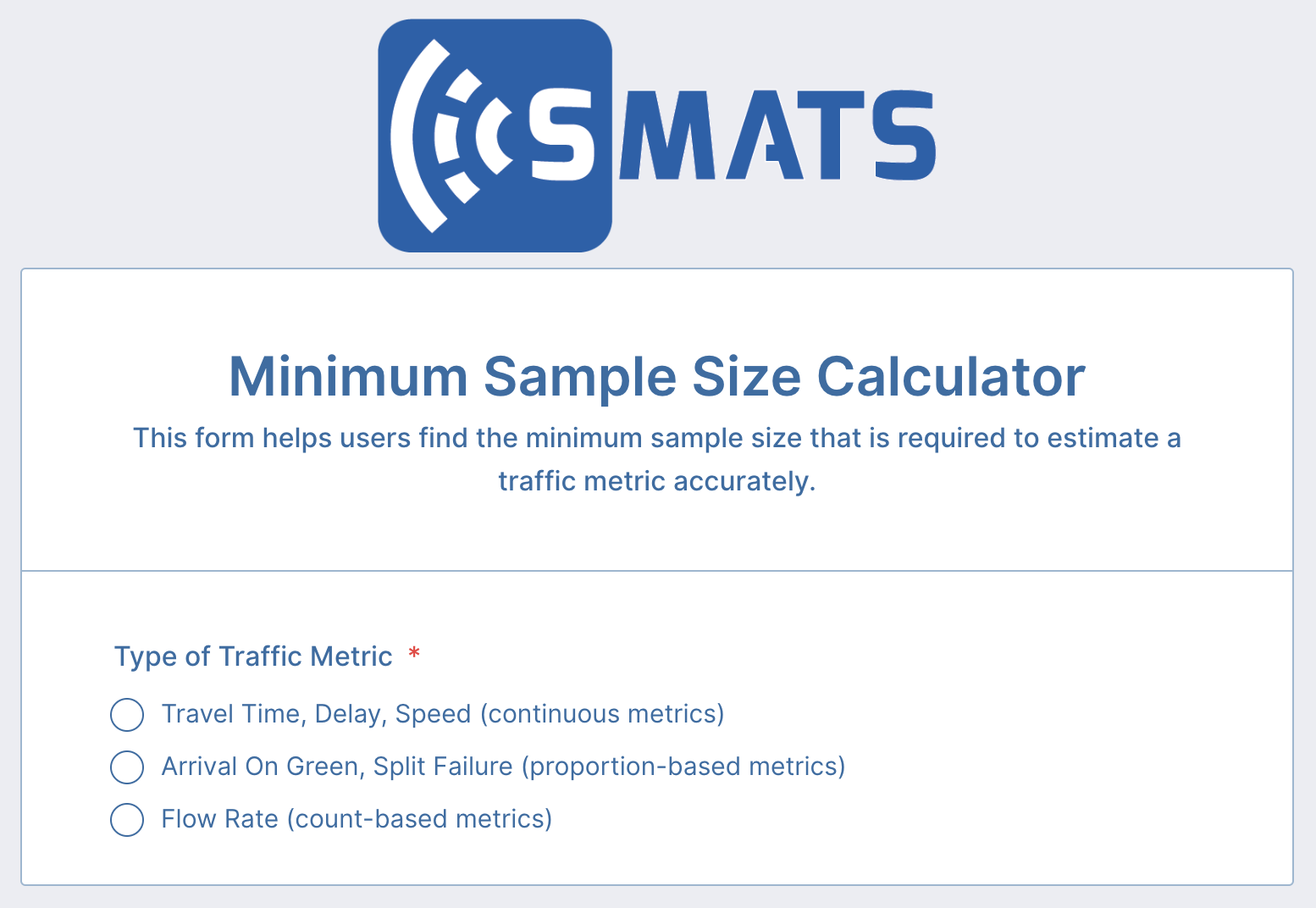 Minimum Sample Size Calculator SMATS